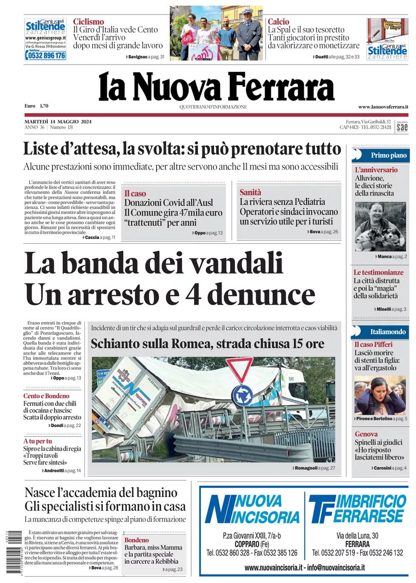 Prima-pagina-nuova ferrara-oggi-edizione-del-2024-05-14